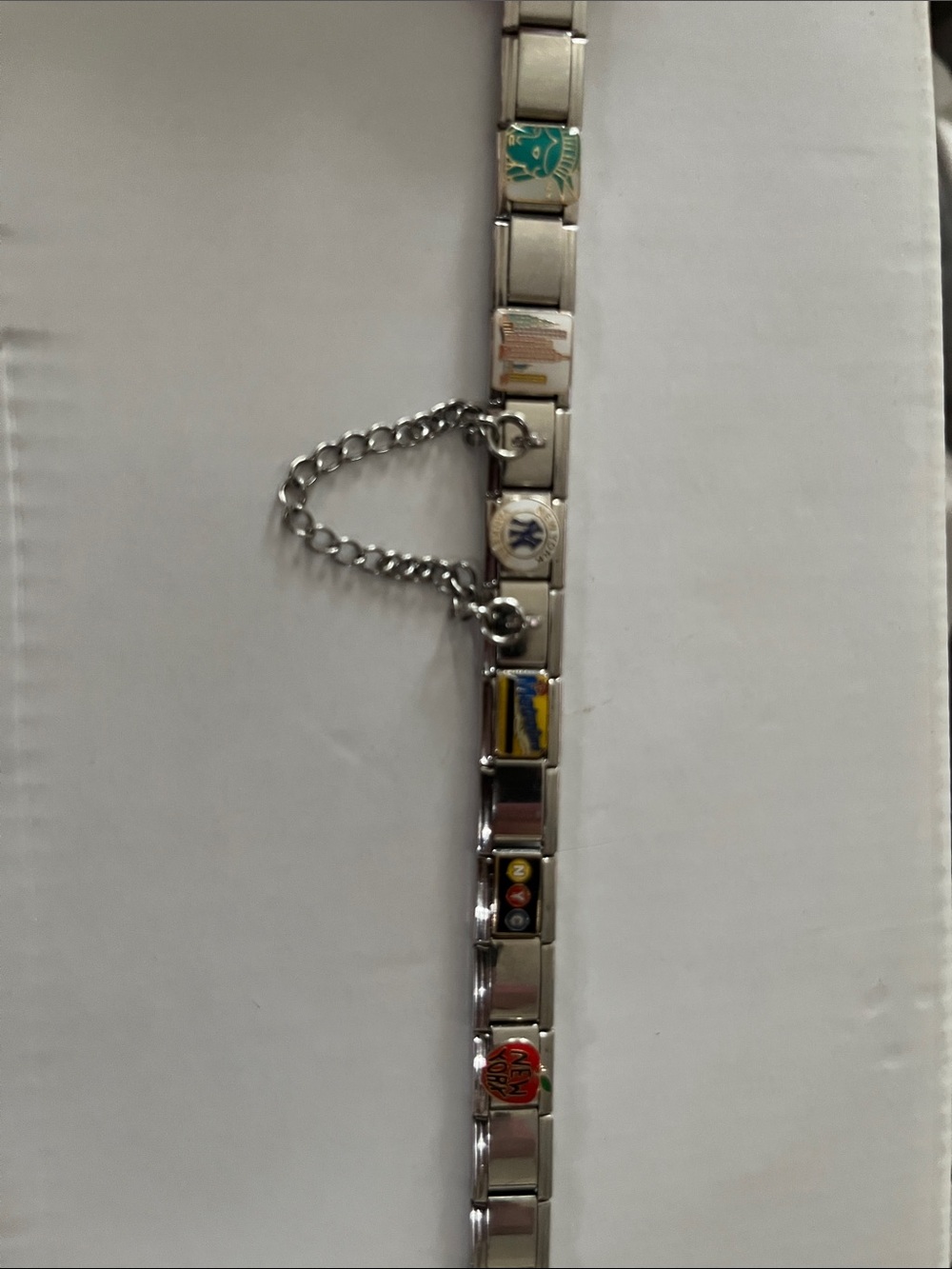 NYC Stainless Silver Link Charm Bracelet with Colorful Enamel Charms